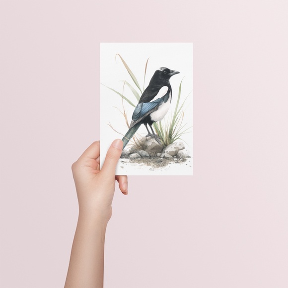 Watercolor Magpie Bird Wall Art Print, Unframed - Elegant Nature-Inspired Decor - Picture 5 of 6